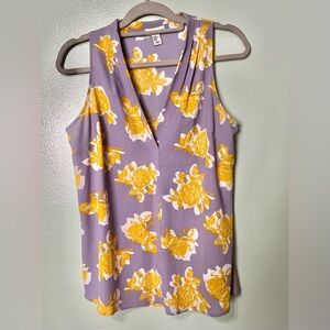 Adrienne Vittadini Floral Tank Top - Lavender and Mustard size M polyester